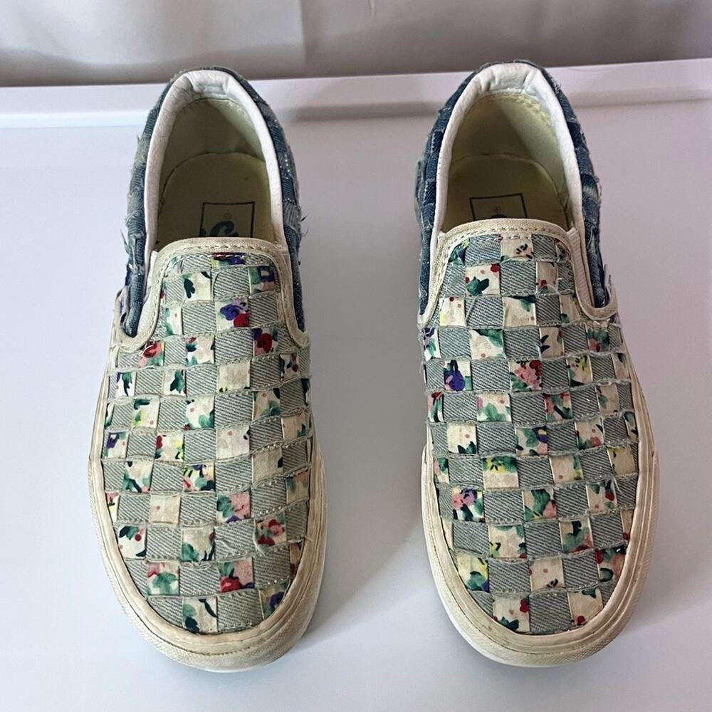 Vans Slip-On Shoes with Denim & Floral Checkerboard Pattern women’s 5.5 unique